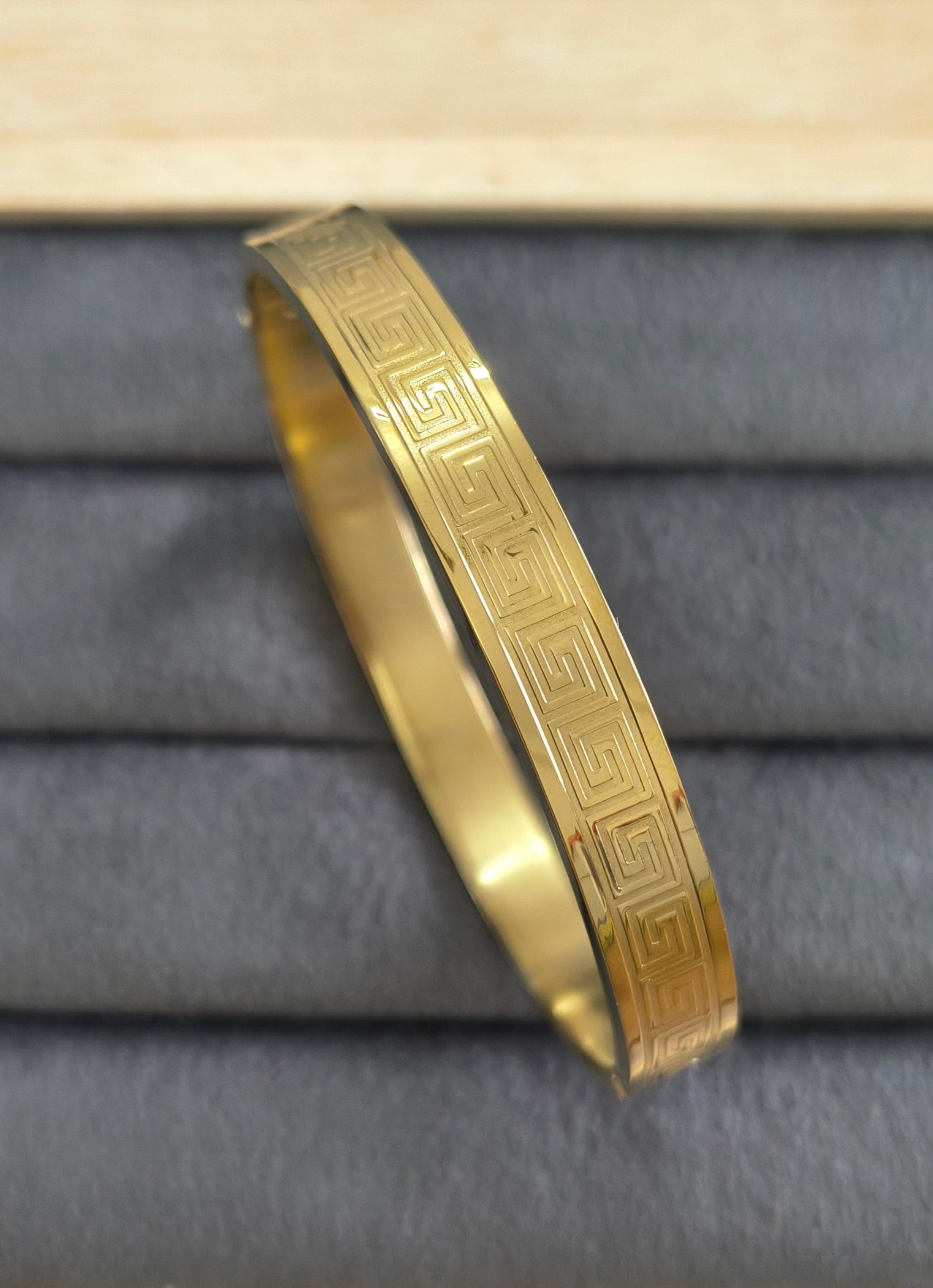 Antitarnish Men's Bracelet 18K Gold Plated Greek Key Pattern