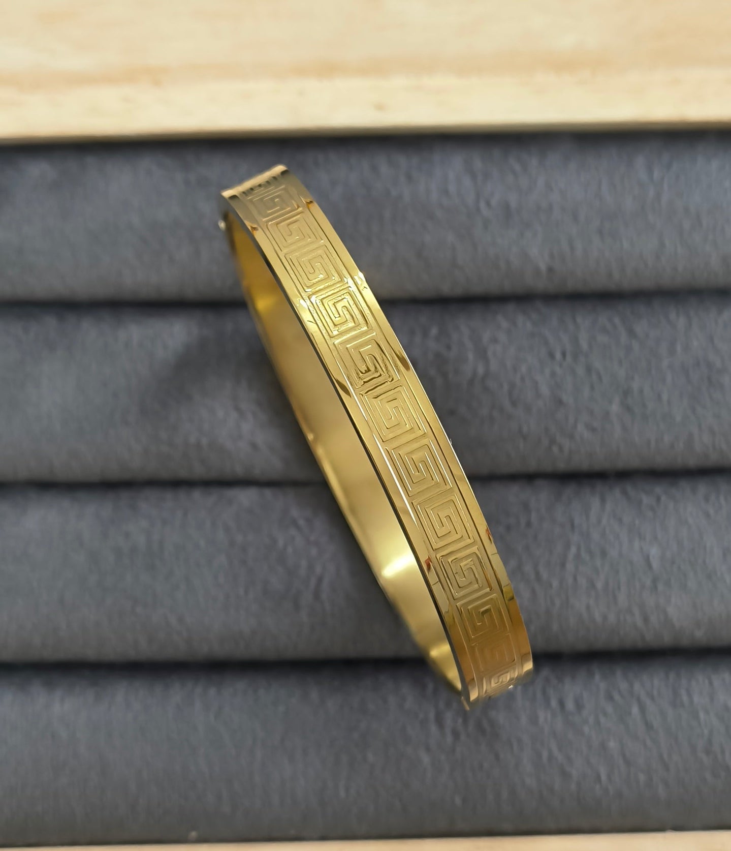 Antitarnish Men's Bracelet 18K Gold Plated Greek Key Pattern