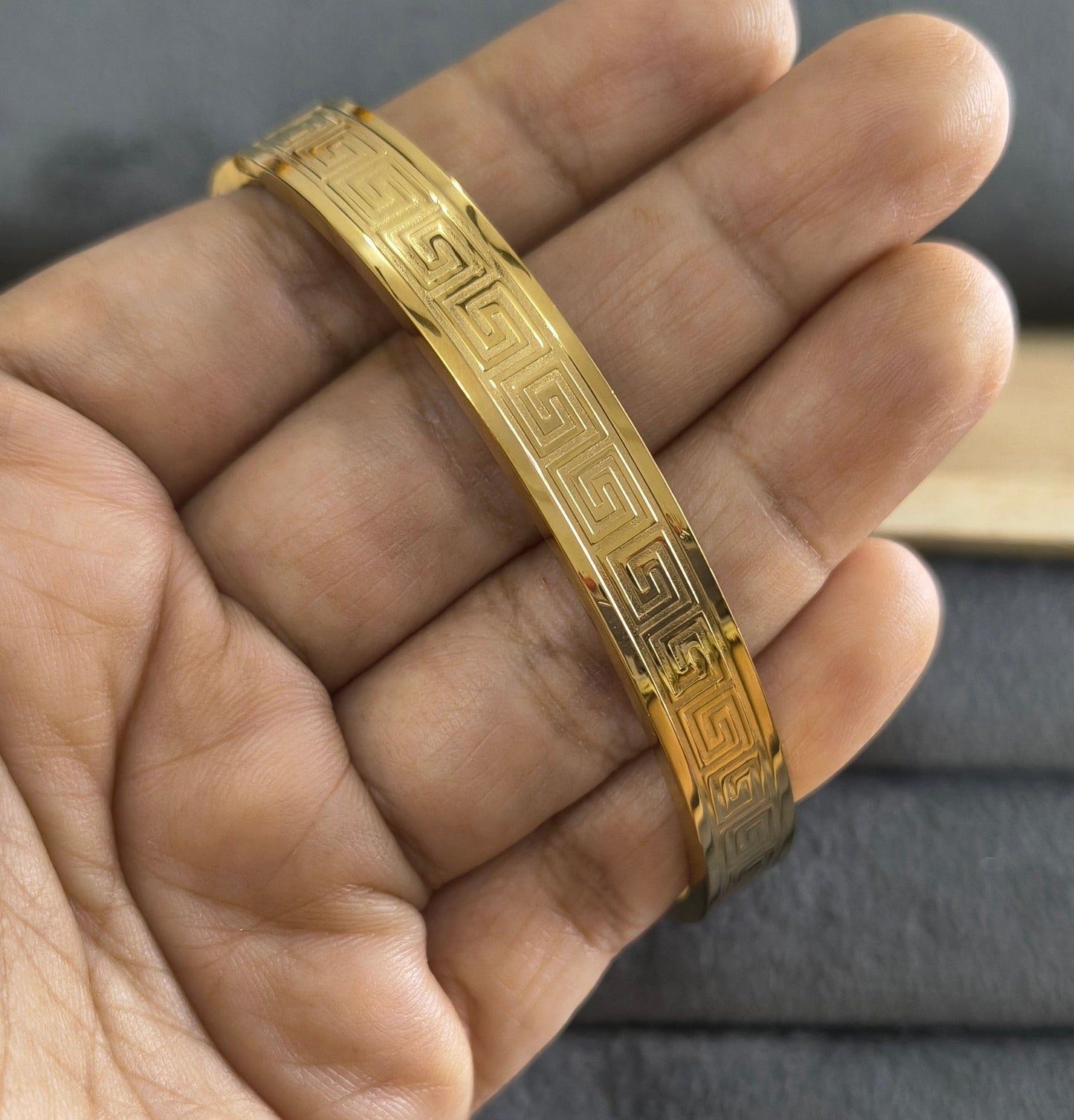 Antitarnish Men's Bracelet 18K Gold Plated Greek Key Pattern