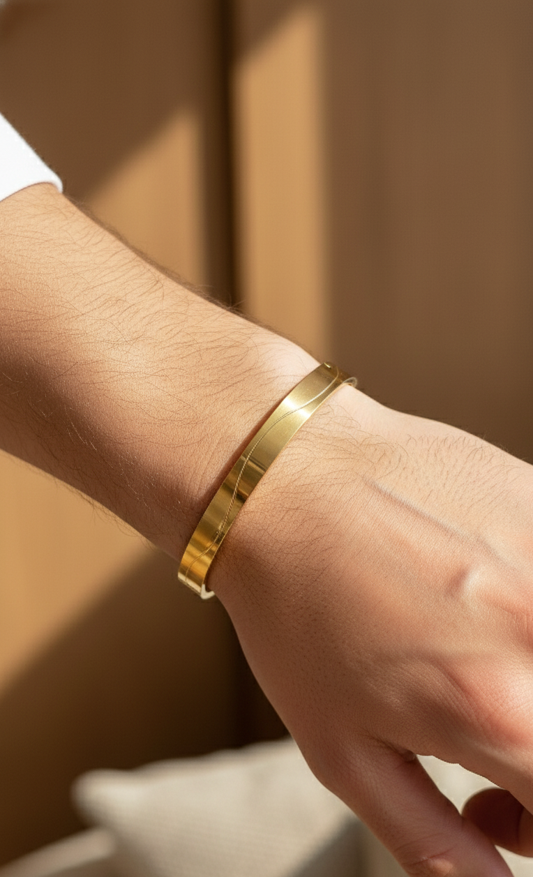 Antitarnish Men's Bracelet 18K Gold Plated Wavy Pattern