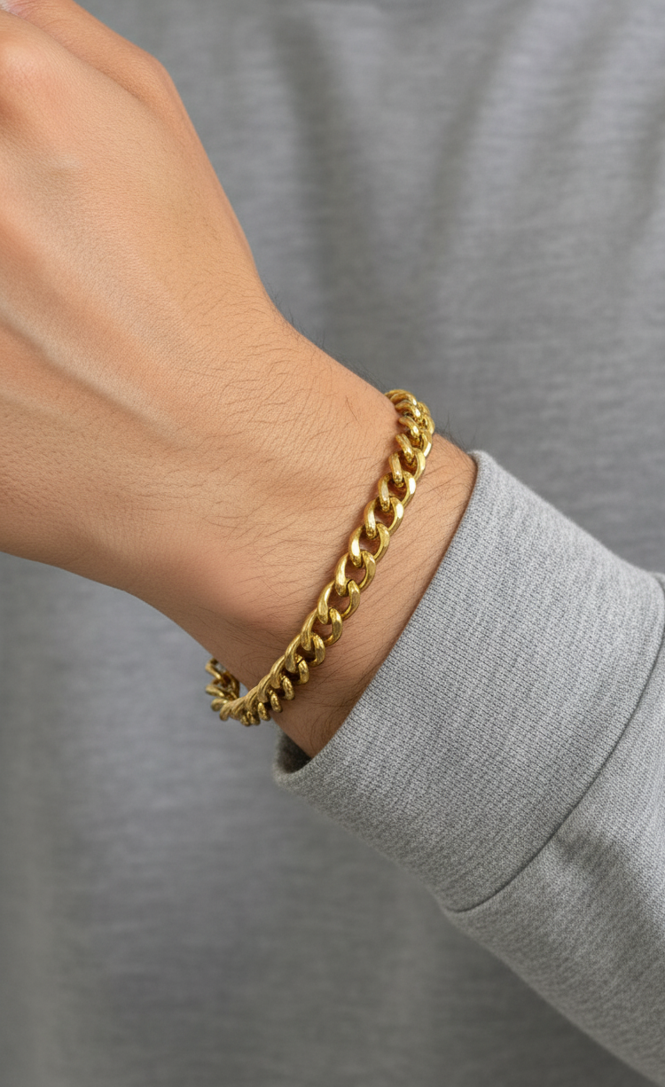 Antitarnish Men's Chain Link Bracelet 18K Gold Plated