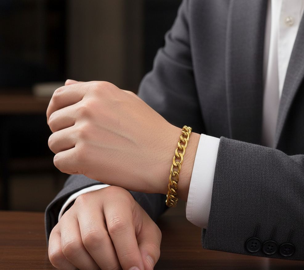 Antitarnish Men's Chain Link Bracelet 18K Gold Plated