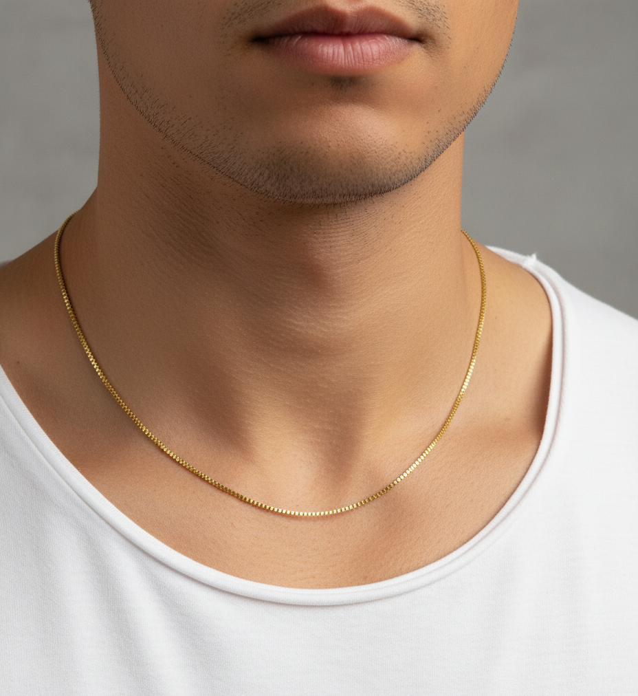 Antitarnish Men's Delicate Box Chain 18K Gold Plated