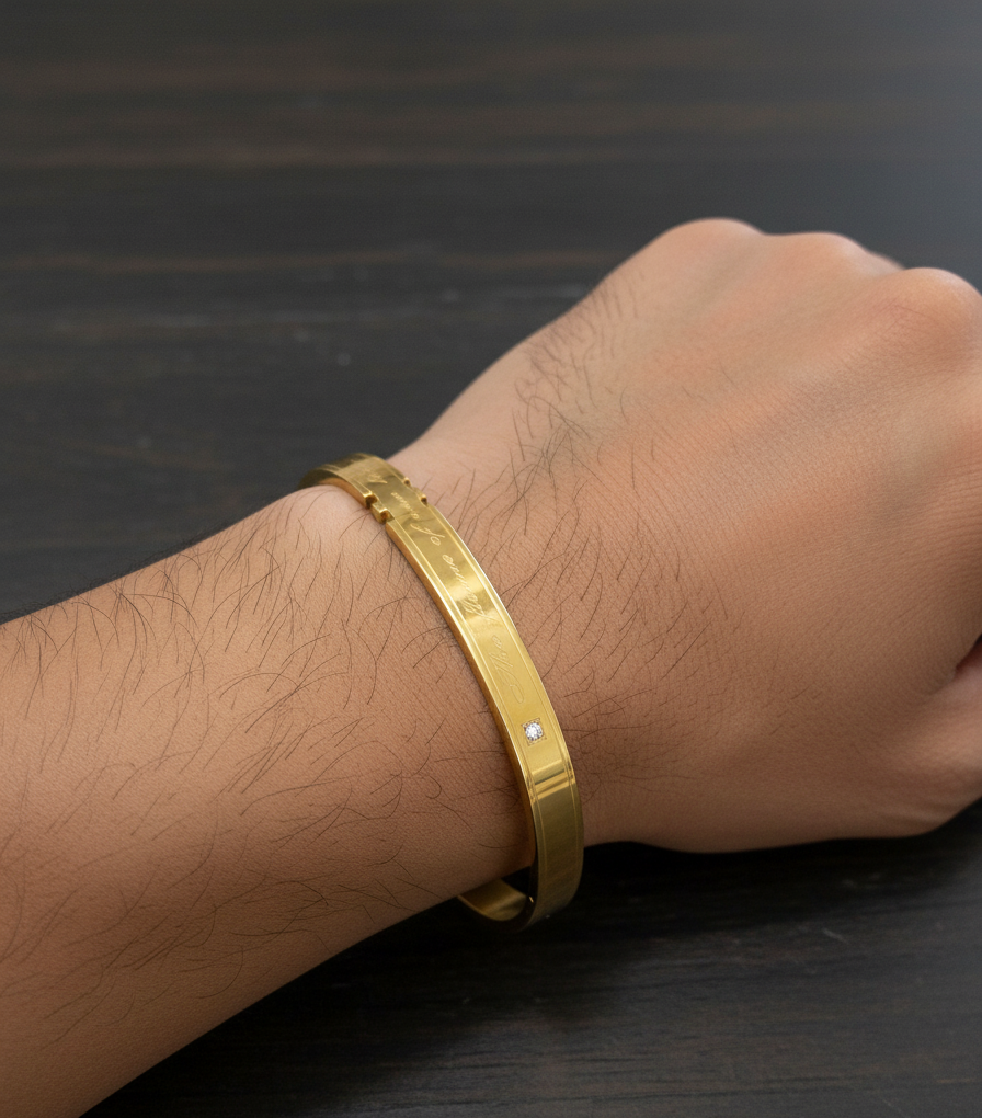 Antitarnish Men's Golden Love Quote 18K Gold Plated Bracelet