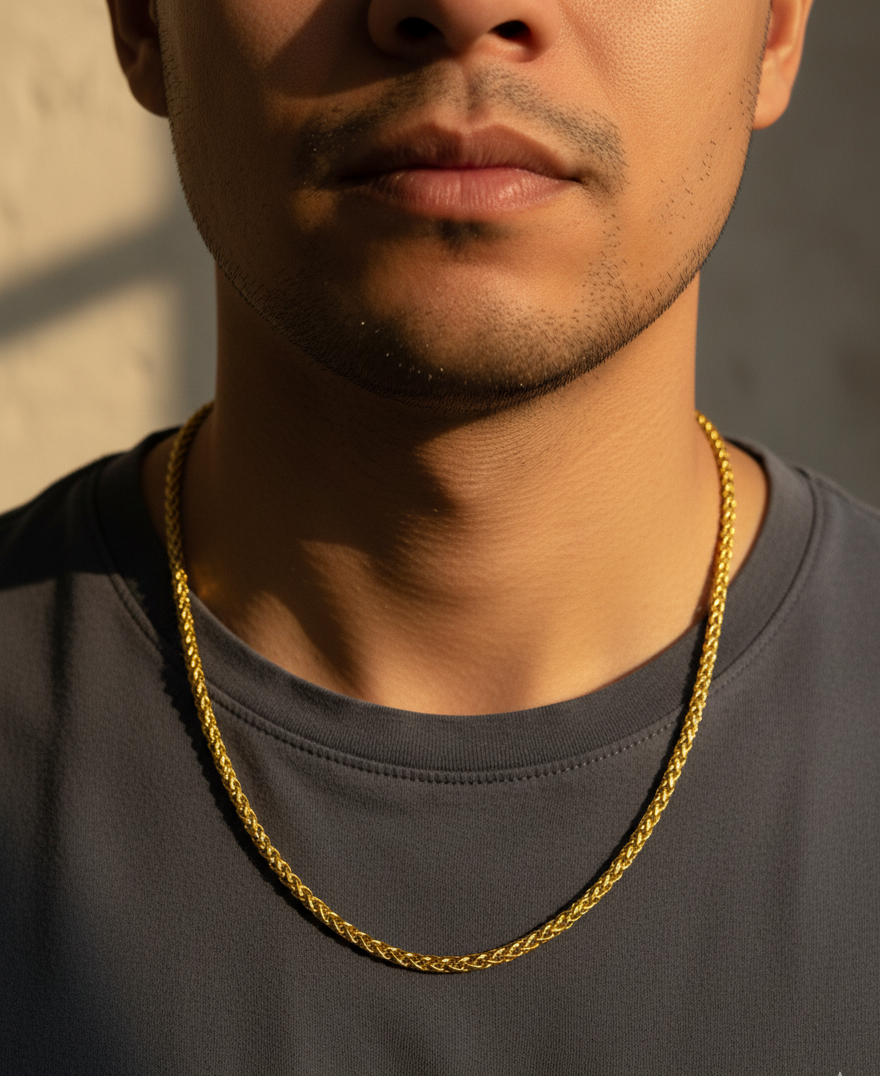 Antitarnish Men's Stylish Braided Chain 18K Gold Plated