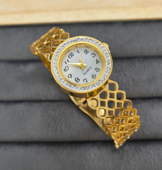 Antitarnish Mesh Design Bracelet Wrist Watch 18K Gold Plated