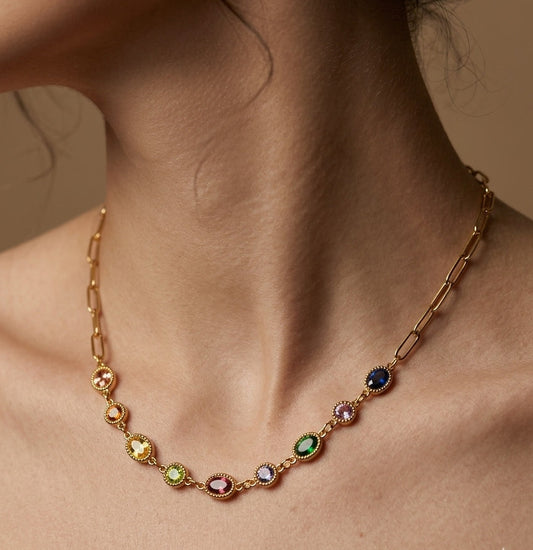 Antitarnish MultiCharm Paperclip Necklace 18K Gold Plated