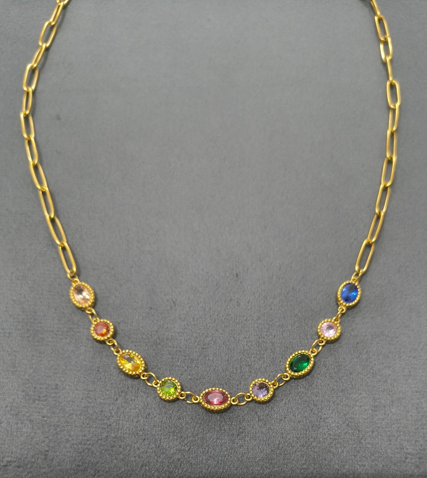 Antitarnish MultiCharm Paperclip Necklace 18K Gold Plated