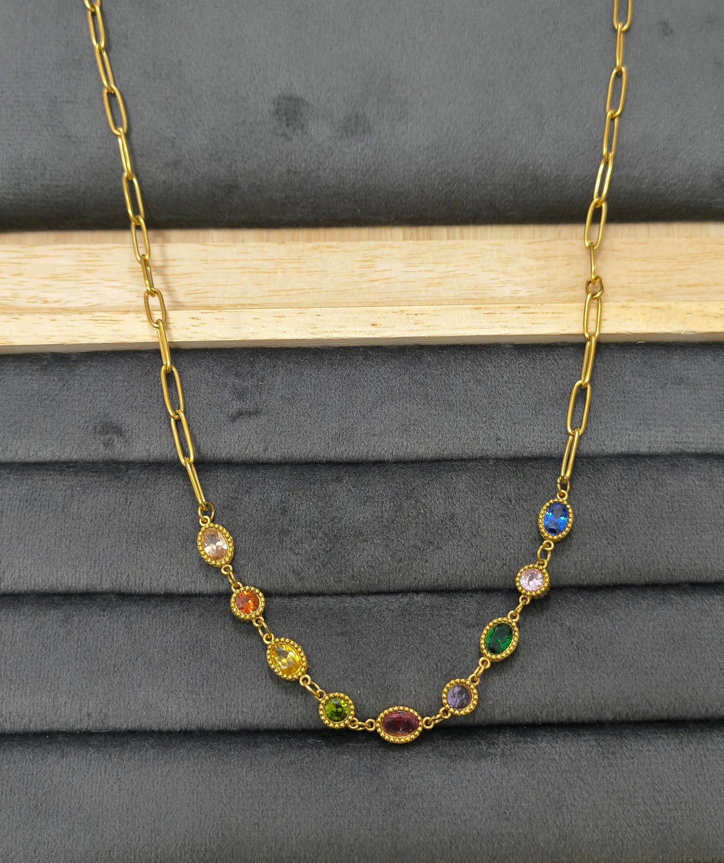 Antitarnish MultiCharm Paperclip Necklace 18K Gold Plated