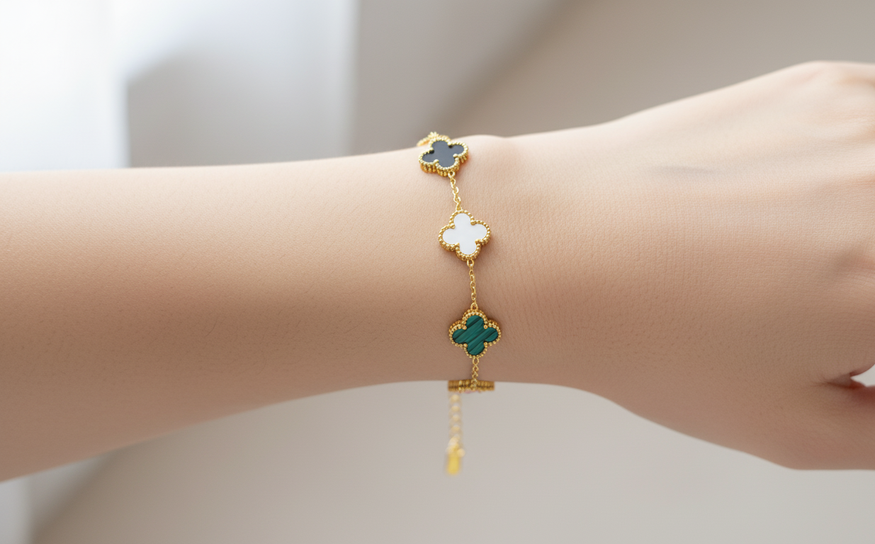 Antitarnish Multicolor Clover Chain Bracelet 18K Gold Plated