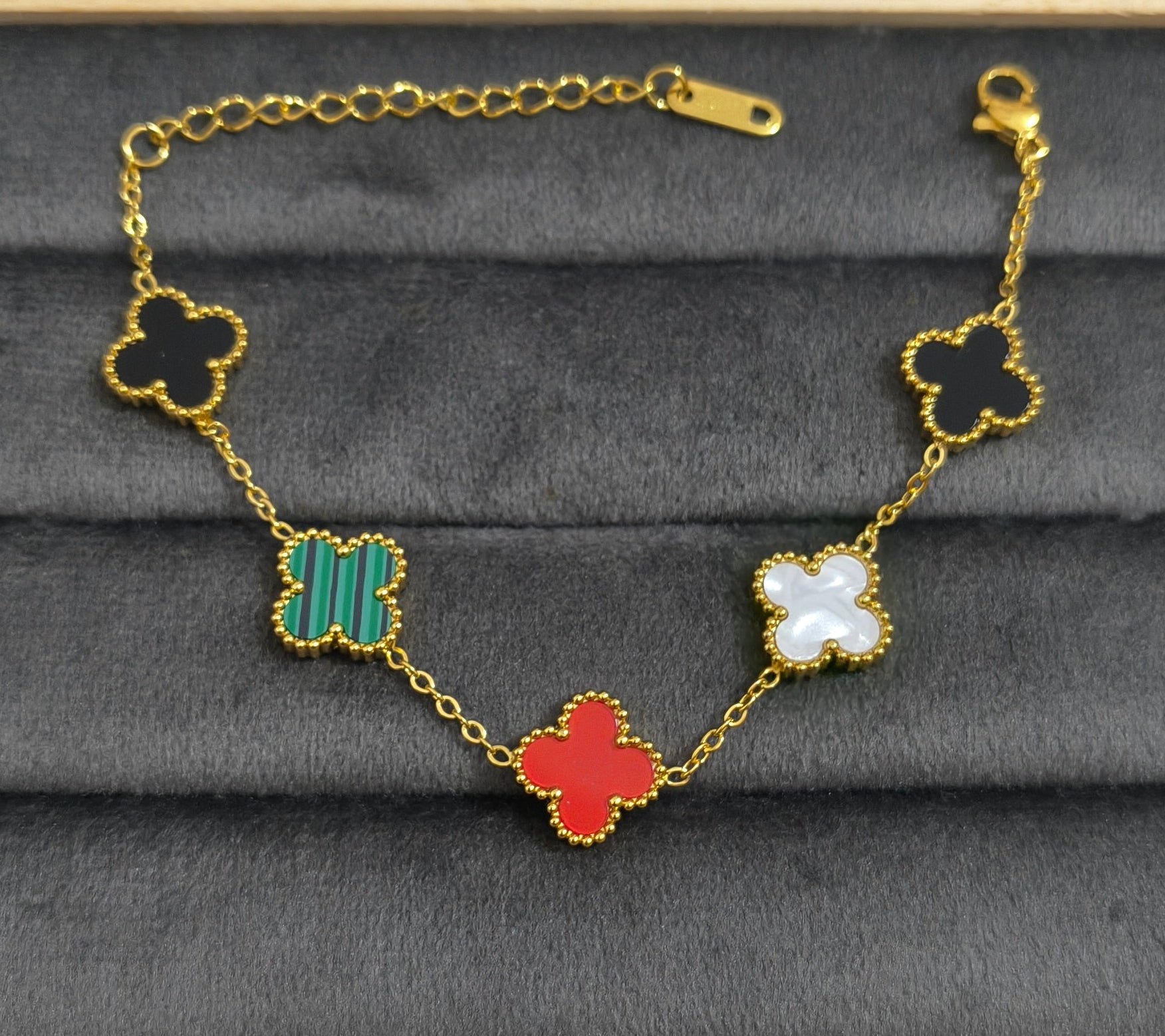 Antitarnish Multicolor Clover Chain Bracelet 18K Gold Plated