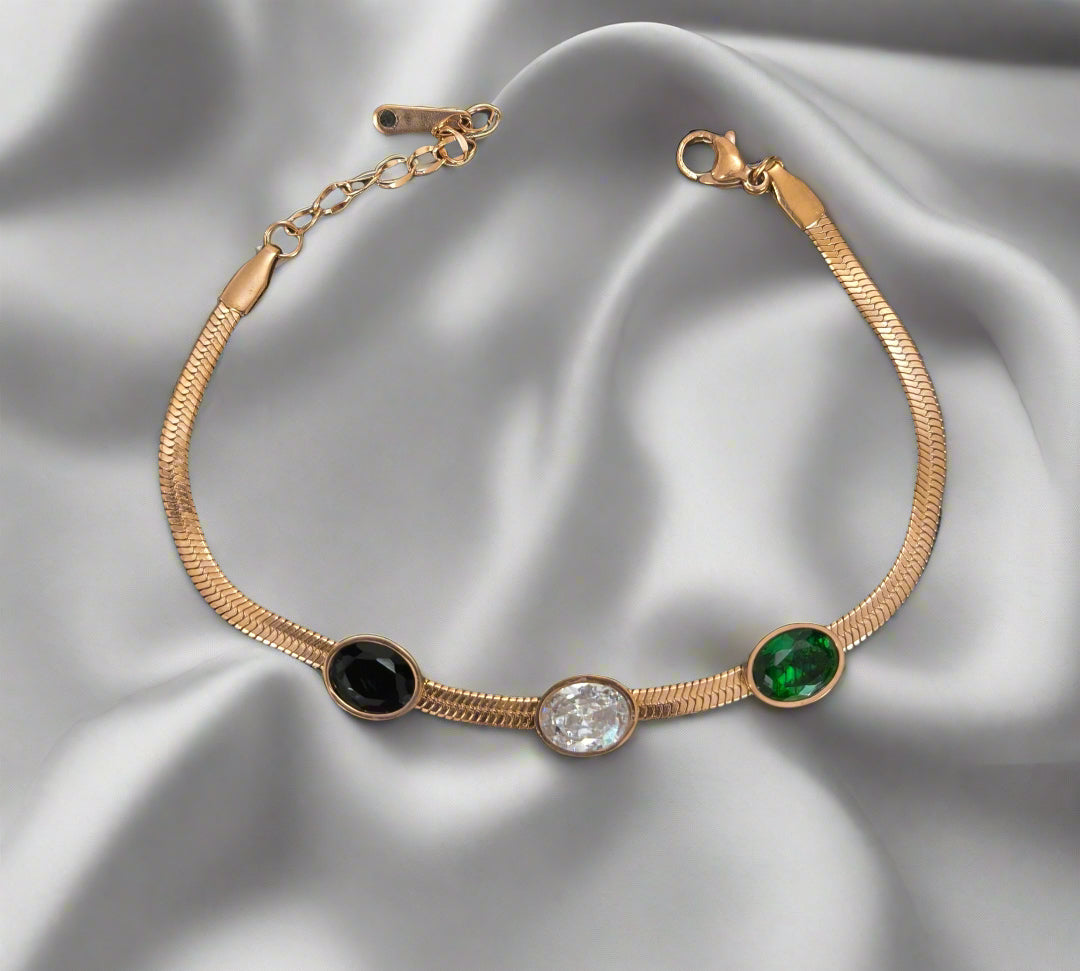 Antitarnish Multicolored Stone Studded Snake Chain Bracelet