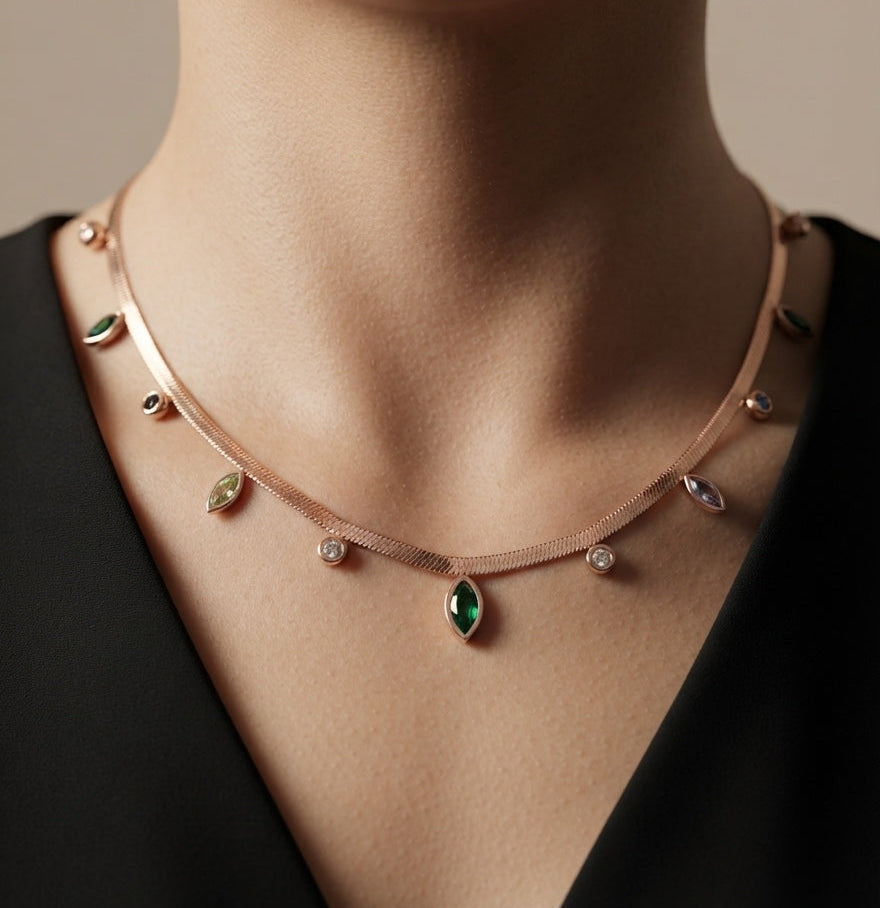 Antitarnish Multicolored Stone Studded Snake Chain Necklace