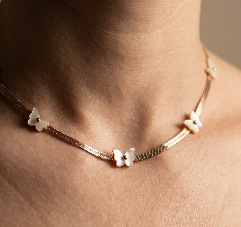 Antitarnish Necklace Butterfly Snake Chain 18K Gold Plated