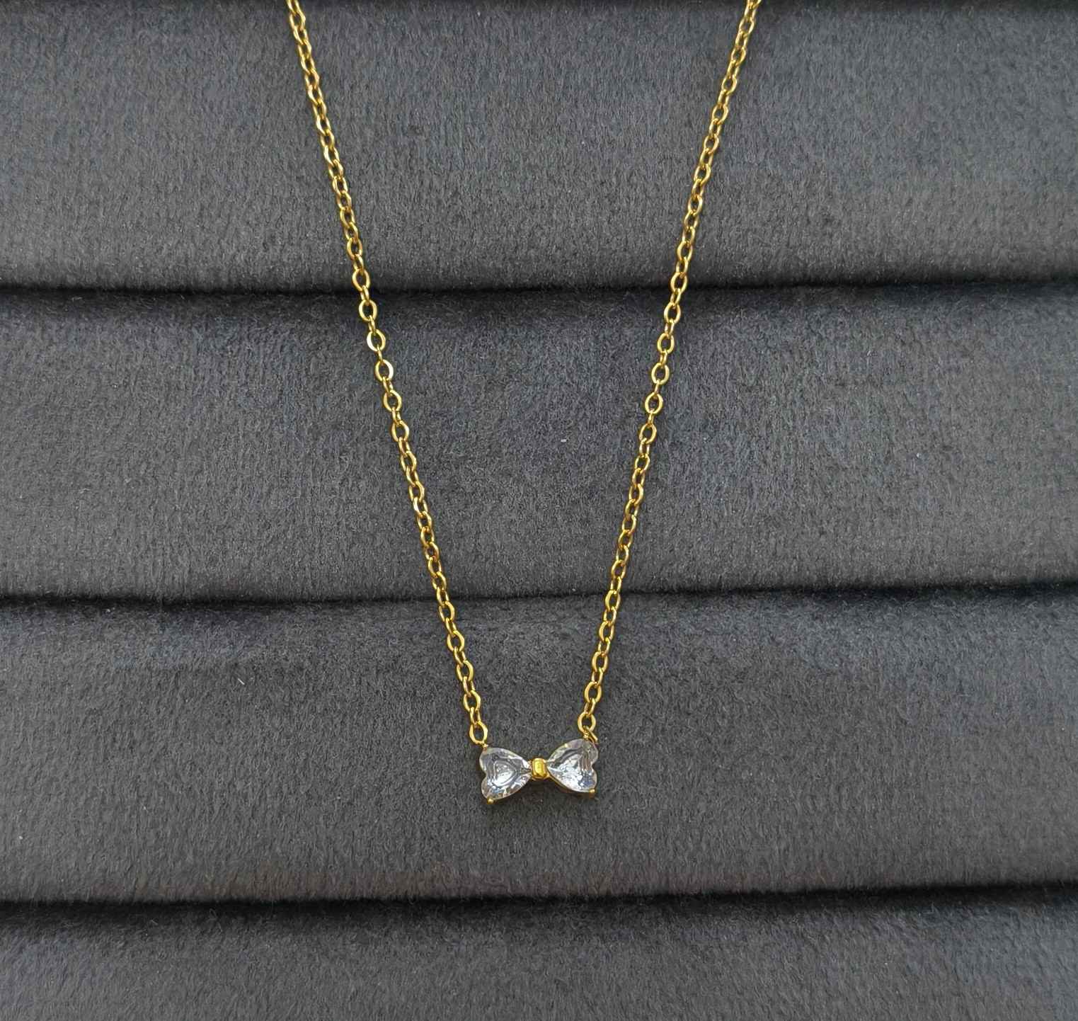 Antitarnish Necklace Dainty Bow Stones 18K Gold Plated