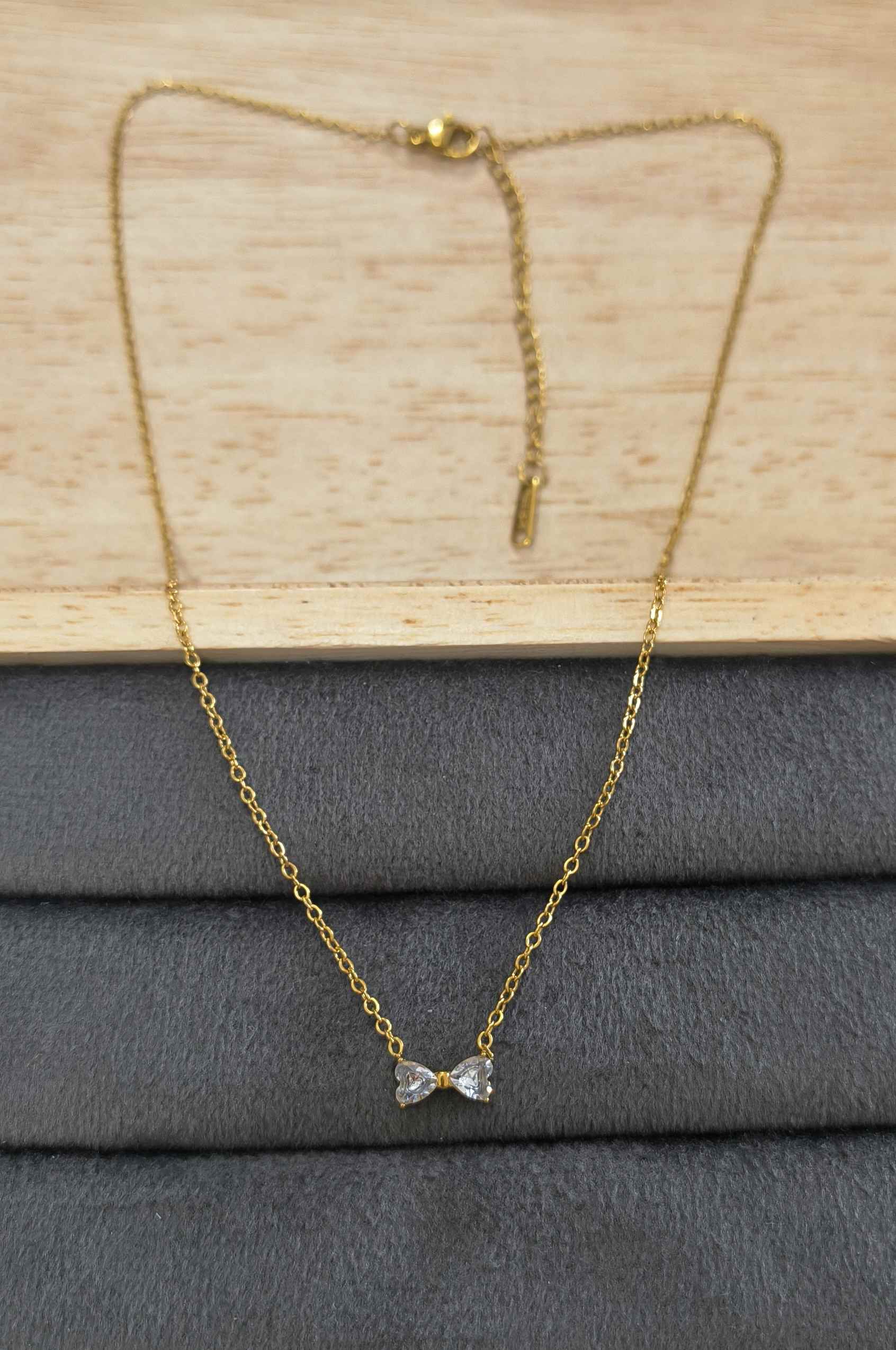 Antitarnish Necklace Dainty Bow Stones 18K Gold Plated