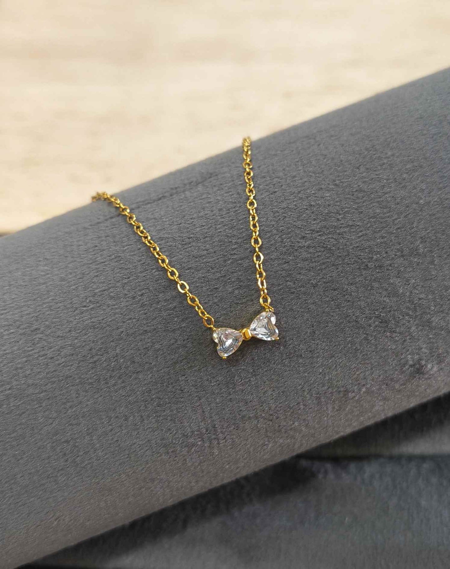 Antitarnish Necklace Dainty Bow Stones 18K Gold Plated