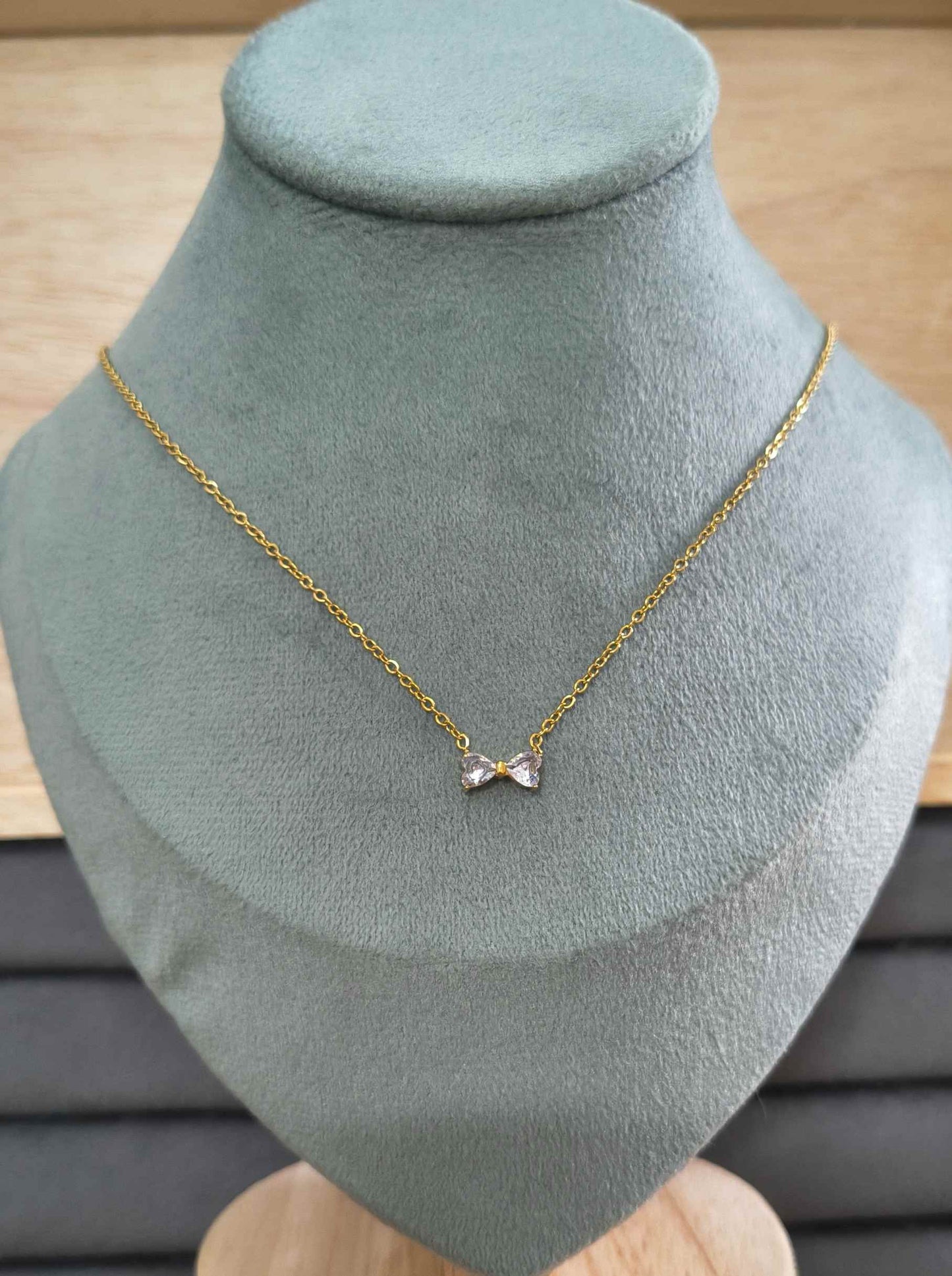 Antitarnish Necklace Dainty Bow Stones 18K Gold Plated