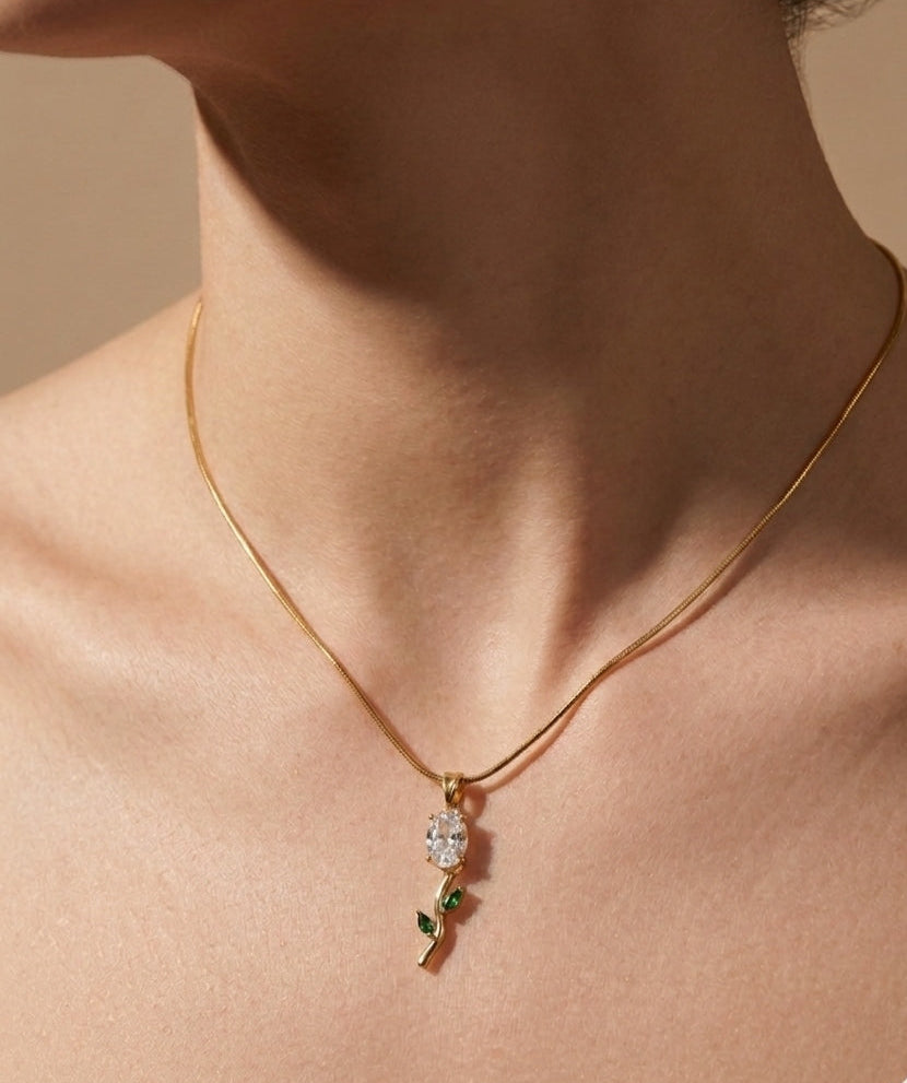 Antitarnish Necklace Romantic Tulip Blossom 18K Gold Plated