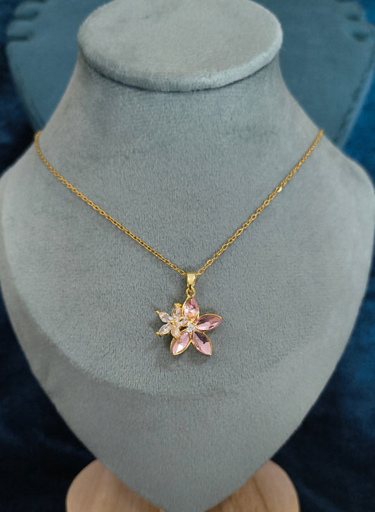 Antitarnish Pink Blossom Necklace 18K Gold plated