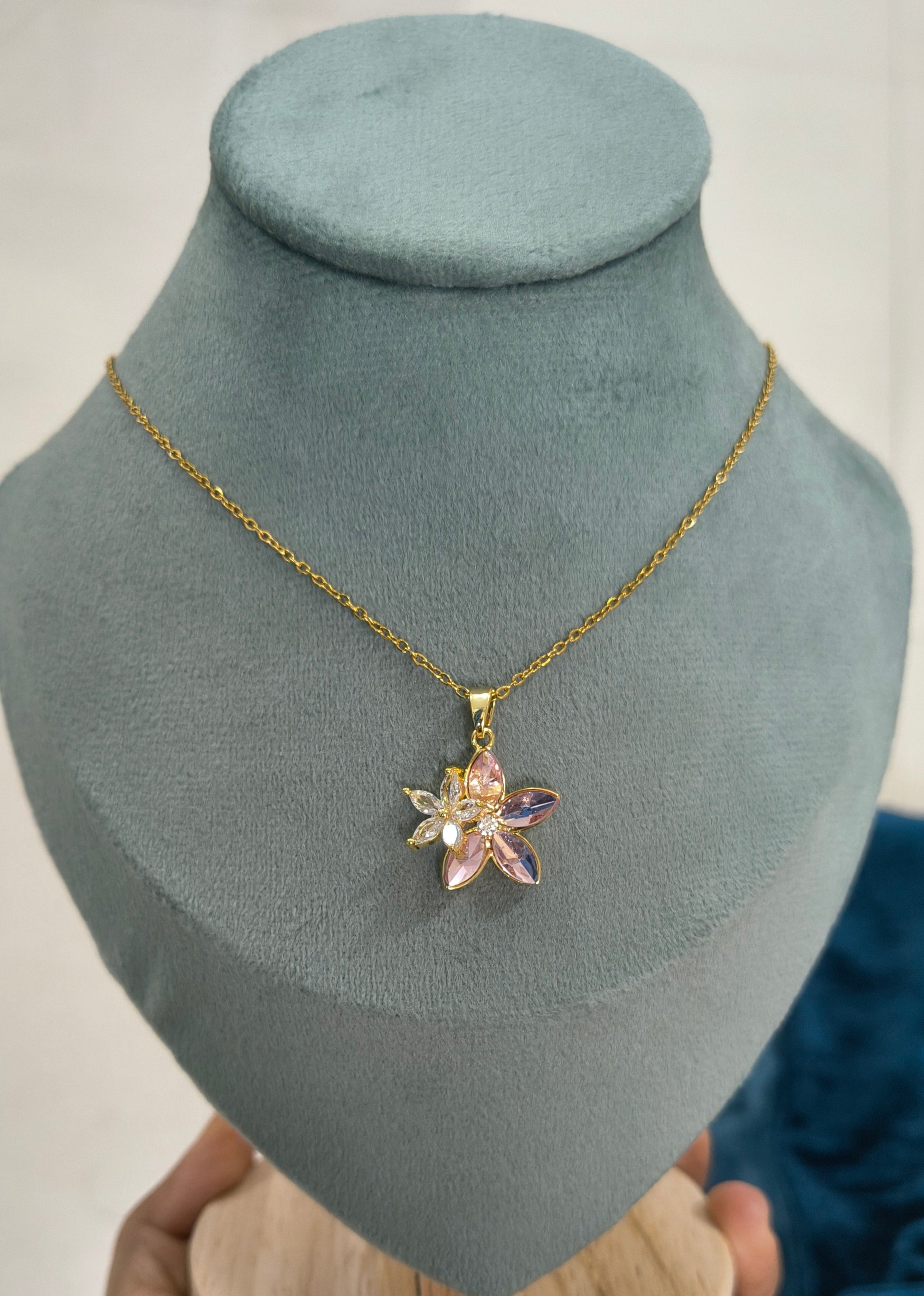 Antitarnish Pink Blossom Necklace 18K Gold plated
