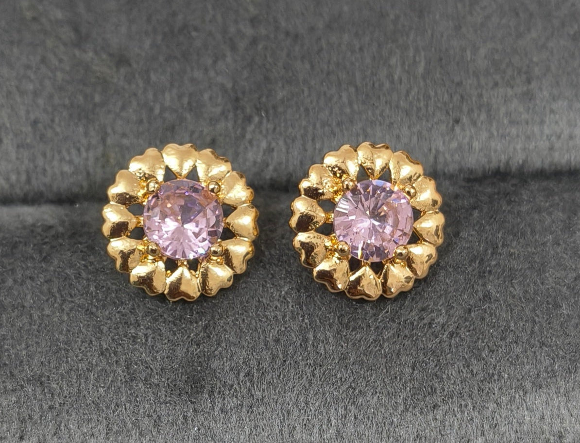 Antitarnish Pink Zircon Studs Rosegold Earrings