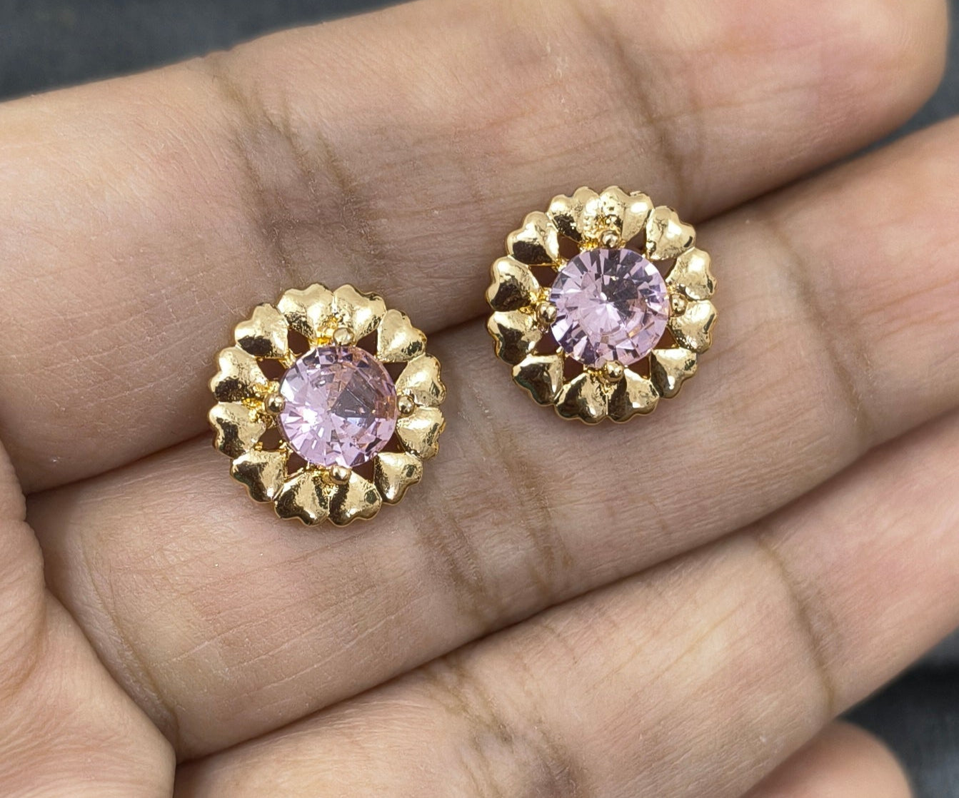 Antitarnish Pink Zircon Studs Rosegold Earrings