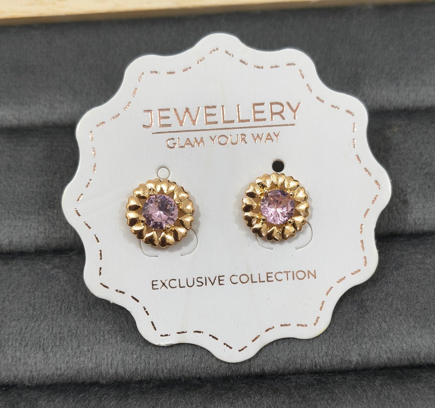Antitarnish Pink Zircon Studs Rosegold Earrings