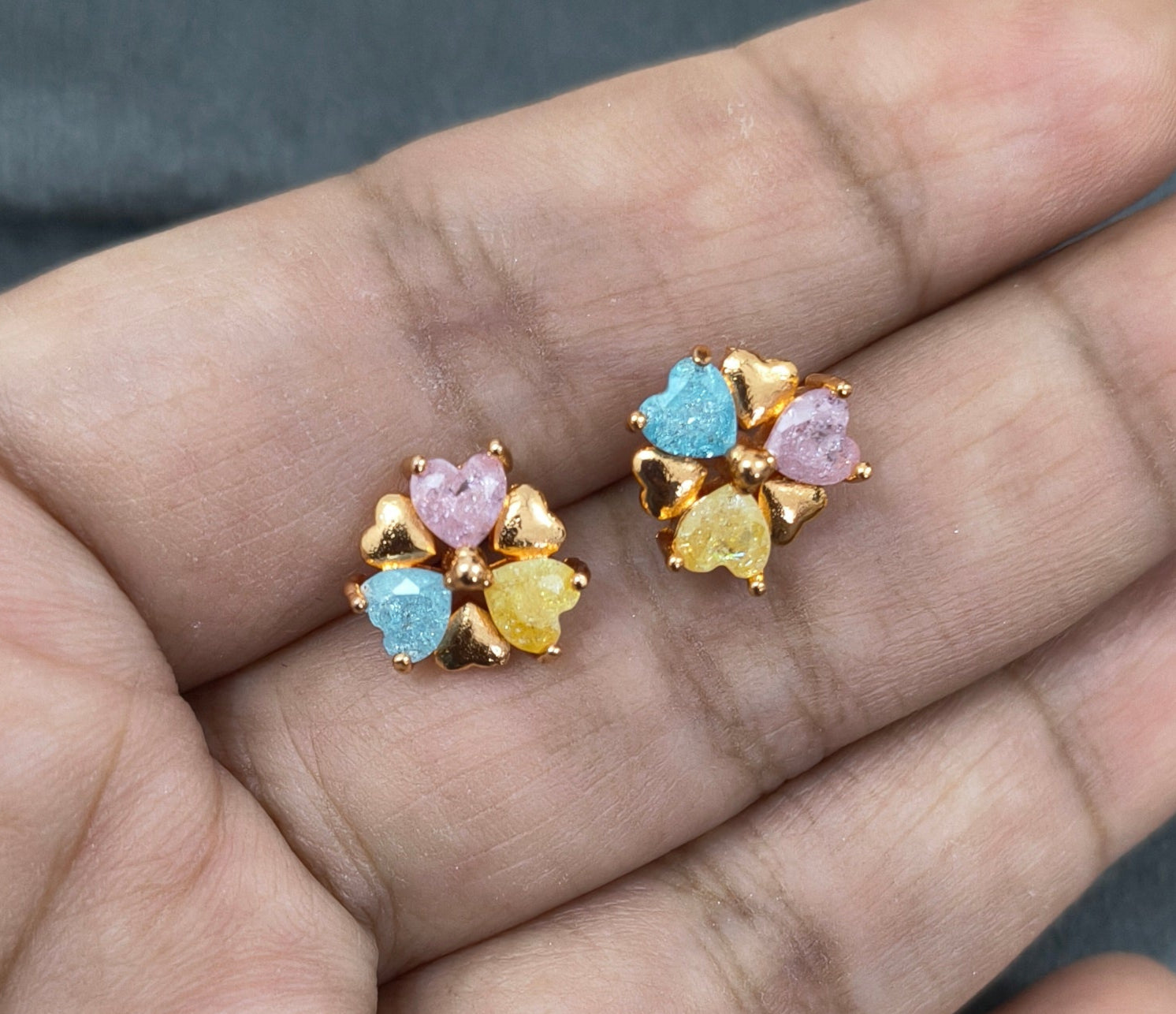 Antitarnish Rainbow Floral Studs Rosegold Earrings