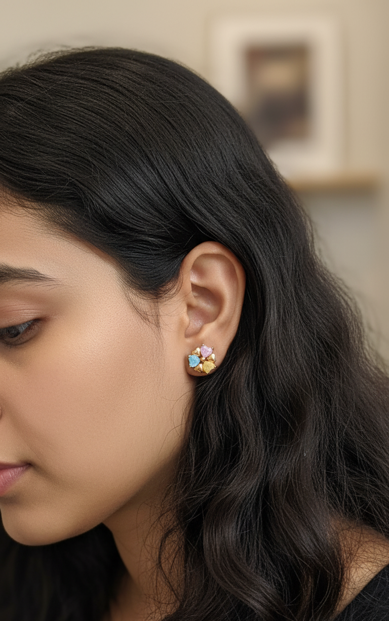 Antitarnish Rainbow Floral Studs Rosegold Earrings