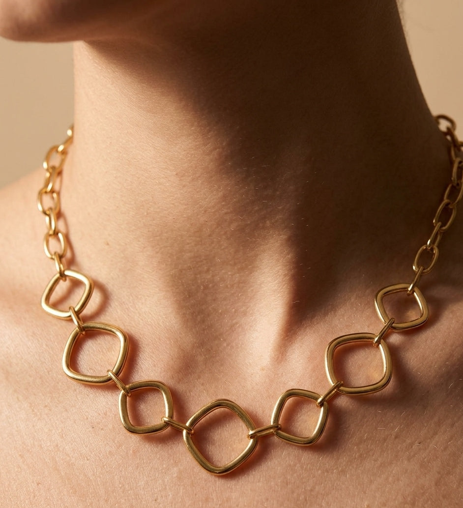 Antitarnish Rectangle Loop Statement Chain Necklace