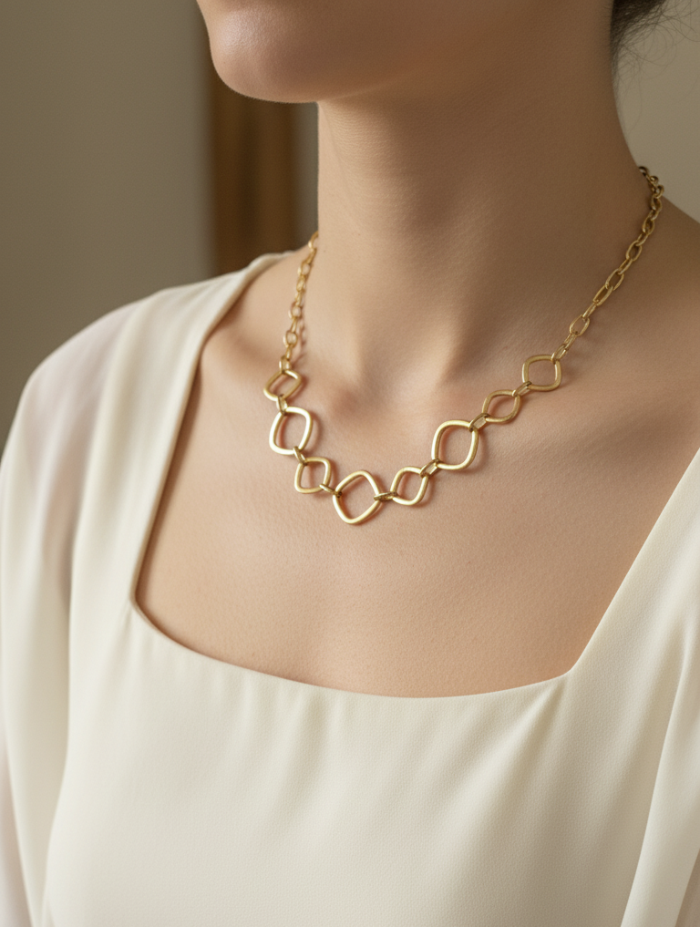 Antitarnish Rectangle Loop Statement Chain Necklace