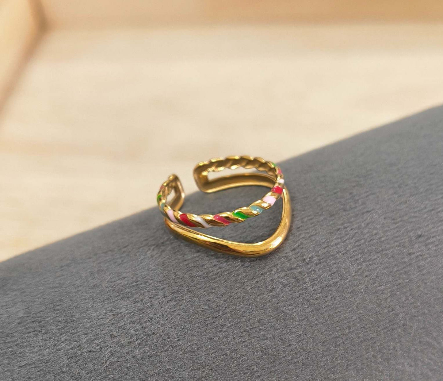 Antitarnish Ring Rainbow Wave Dual-Band 18K Gold Plated