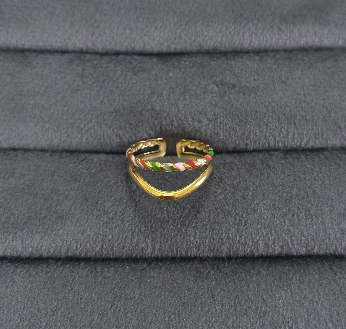 Antitarnish Ring Rainbow Wave Dual-Band 18K Gold Plated
