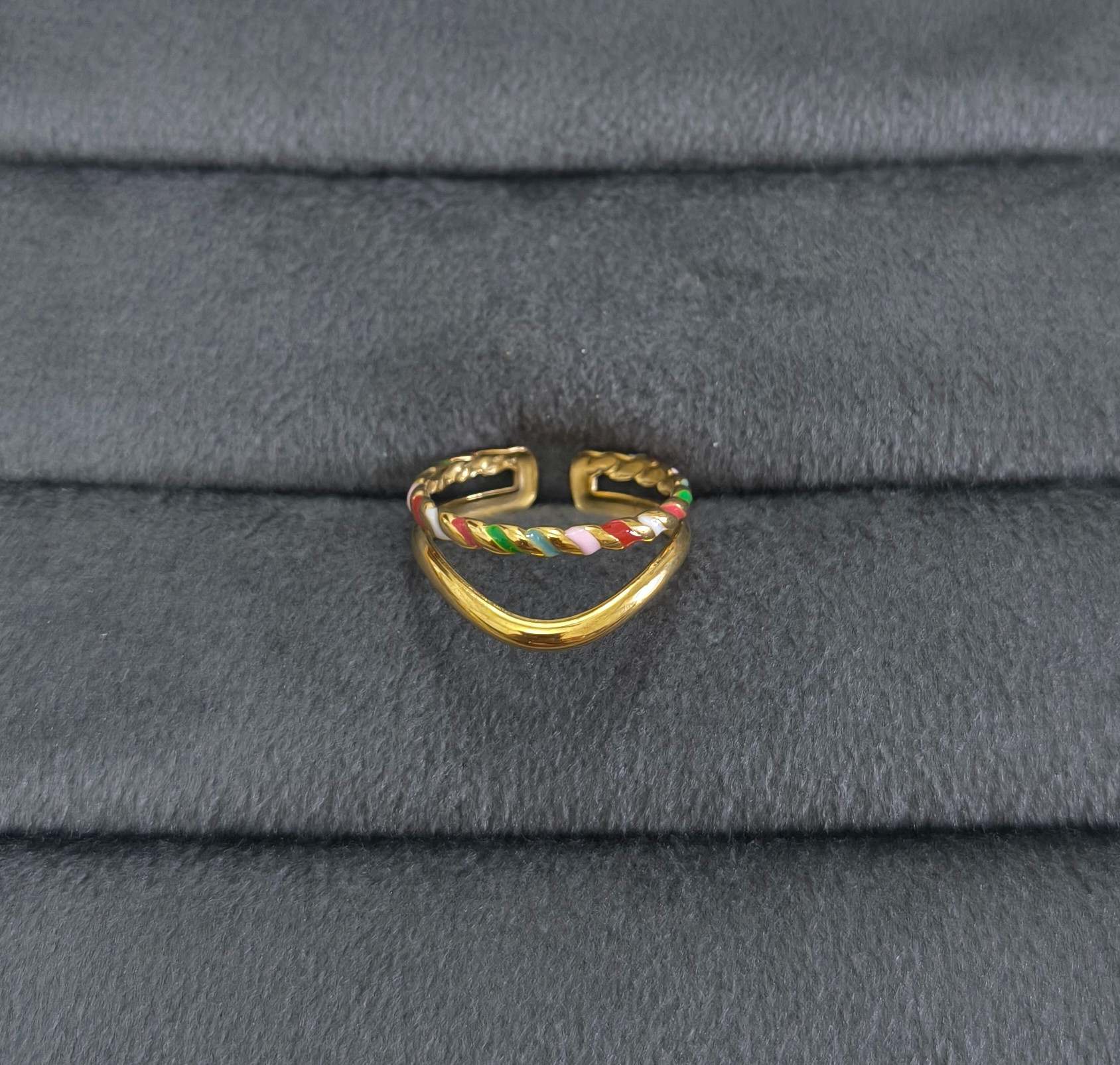 Antitarnish Ring Rainbow Wave Dual-Band 18K Gold Plated