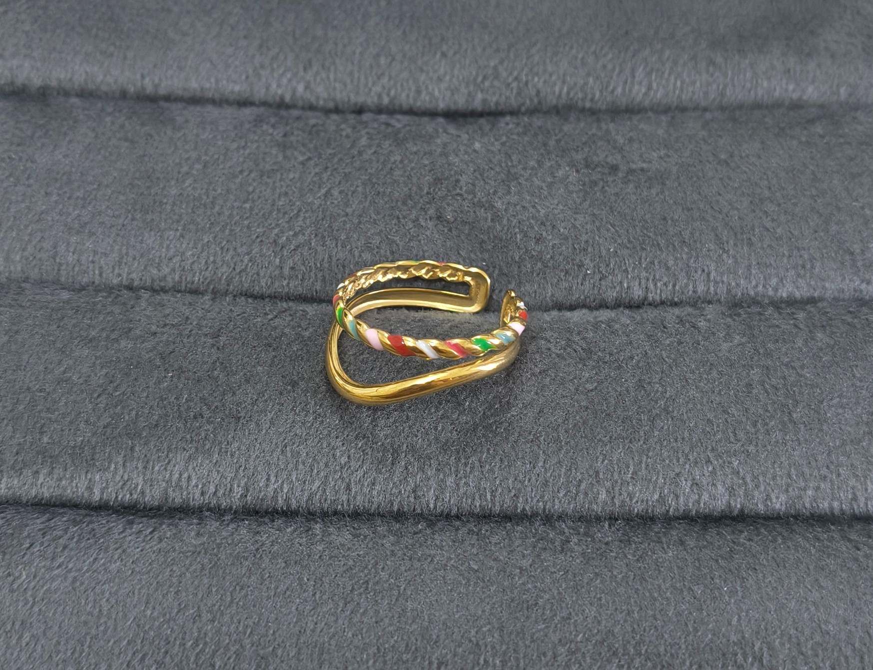 Antitarnish Ring Rainbow Wave Dual-Band 18K Gold Plated