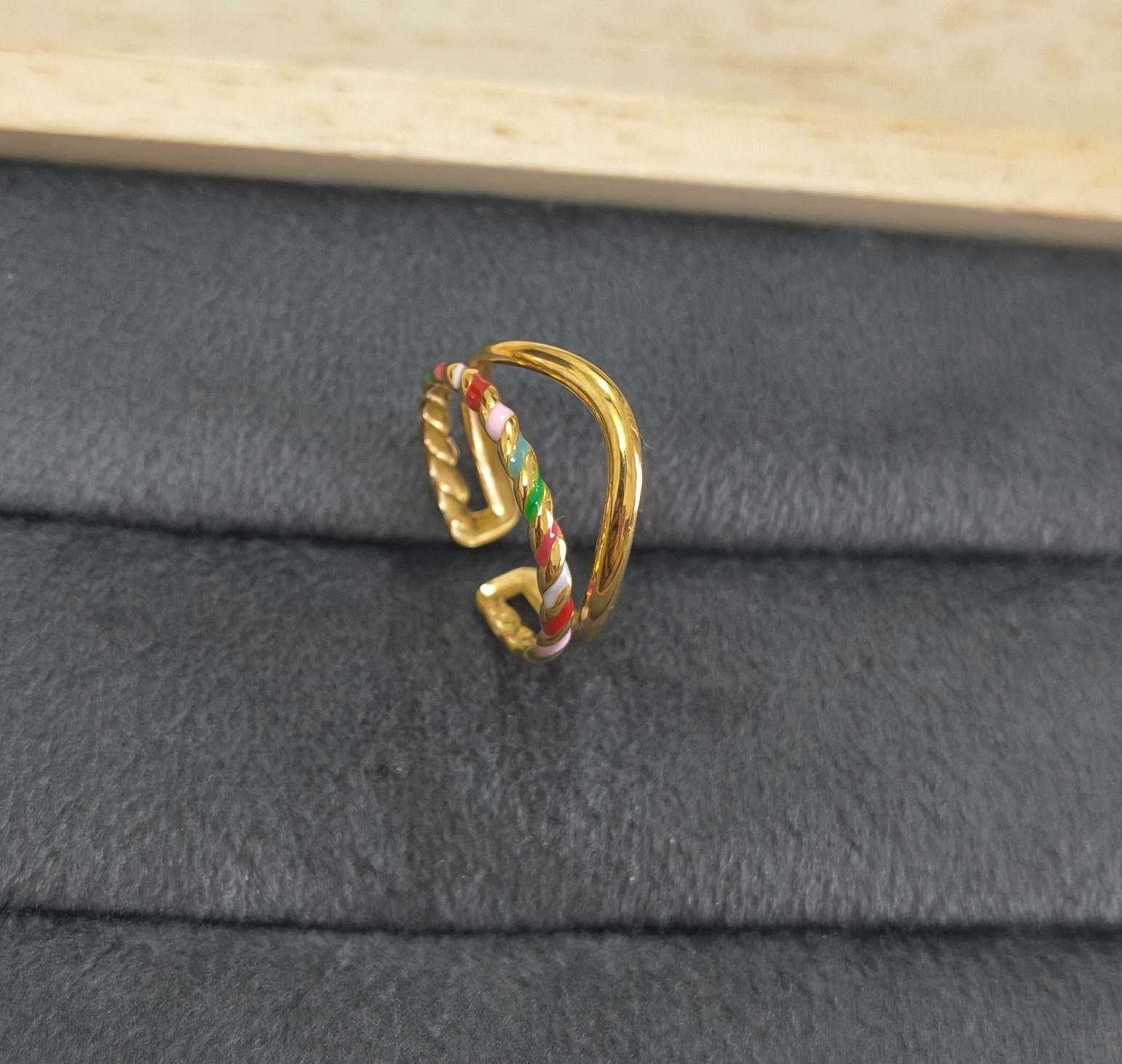 Antitarnish Ring Rainbow Wave Dual-Band 18K Gold Plated