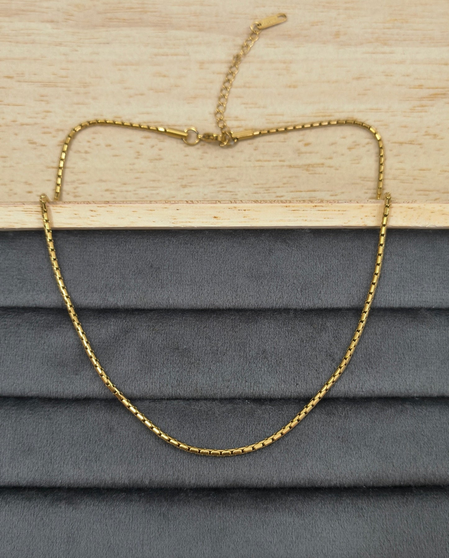 Antitarnish Round Box Chain Necklace 18K Gold Plated