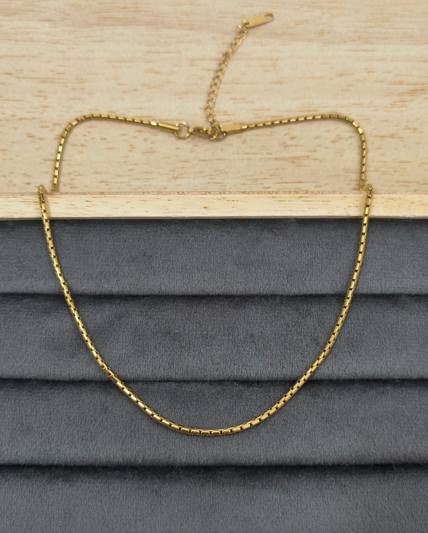 Antitarnish Round Box Chain Necklace 18K Gold Plated