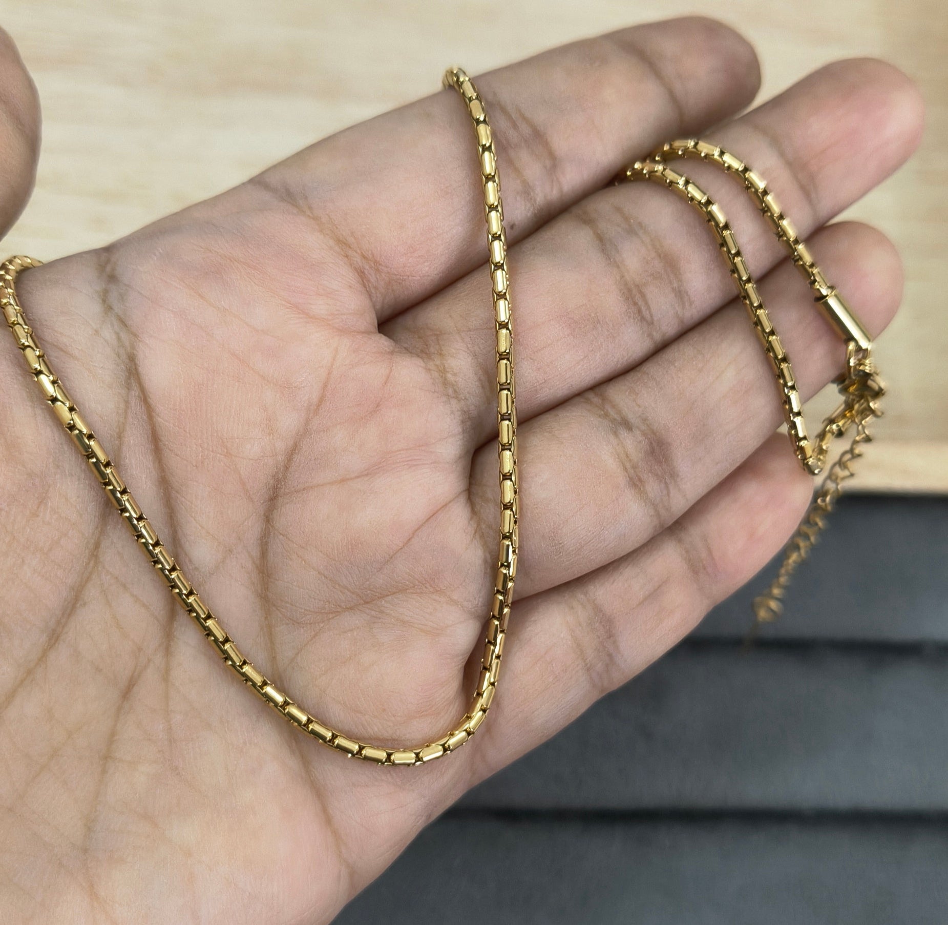 Antitarnish Round Box Chain Necklace 18K Gold Plated