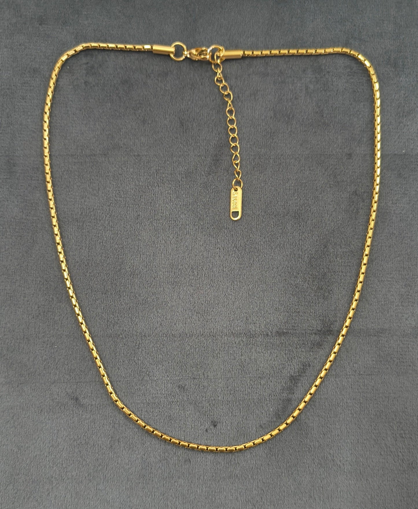 Antitarnish Round Box Chain Necklace 18K Gold Plated