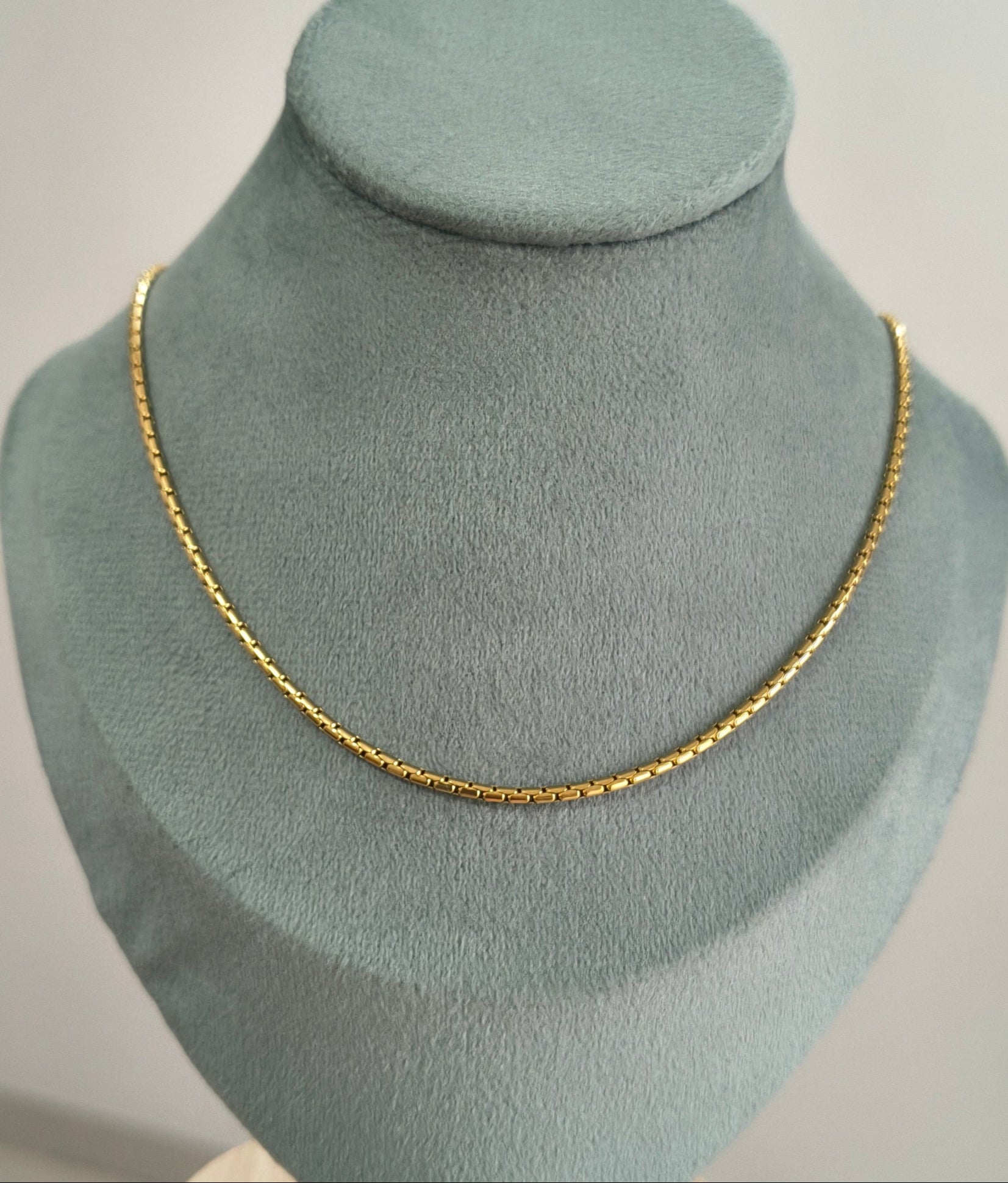 Antitarnish Round Box Chain Necklace 18K Gold Plated