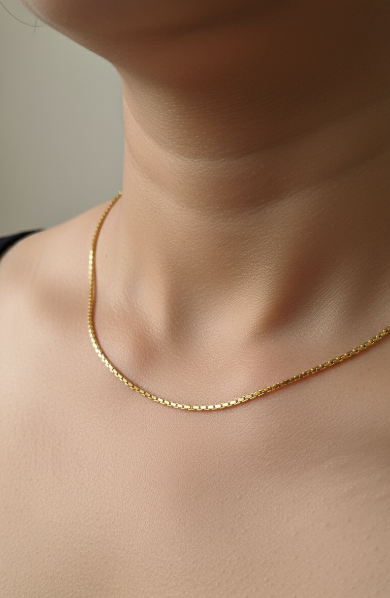 Antitarnish Round Box Chain Necklace 18K Gold Plated