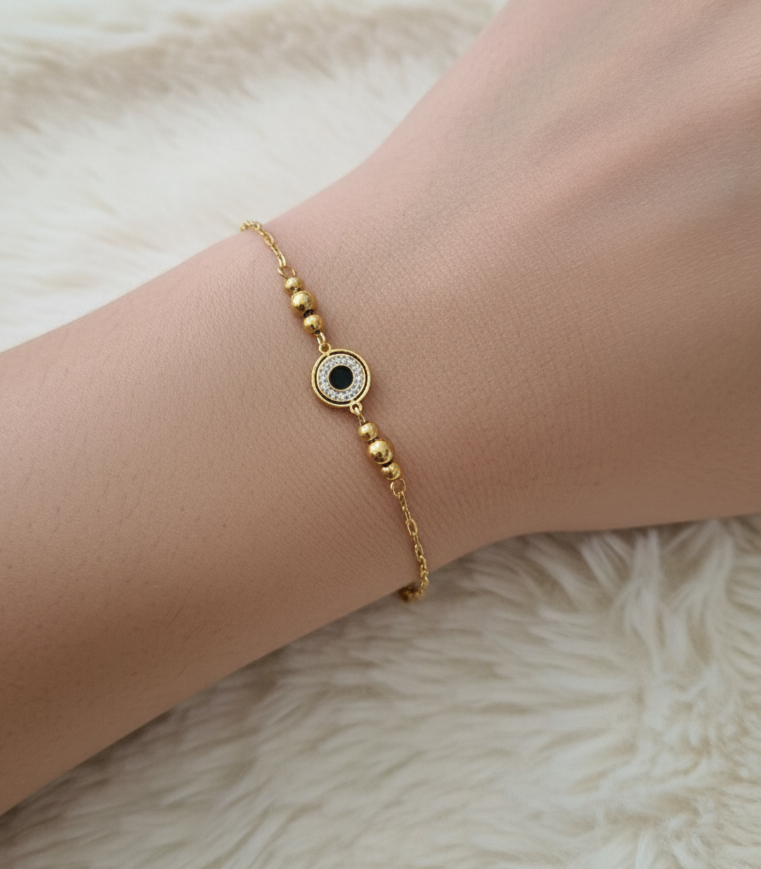 Antitarnish Round Charm Chain Bracelet 18K Gold Plated