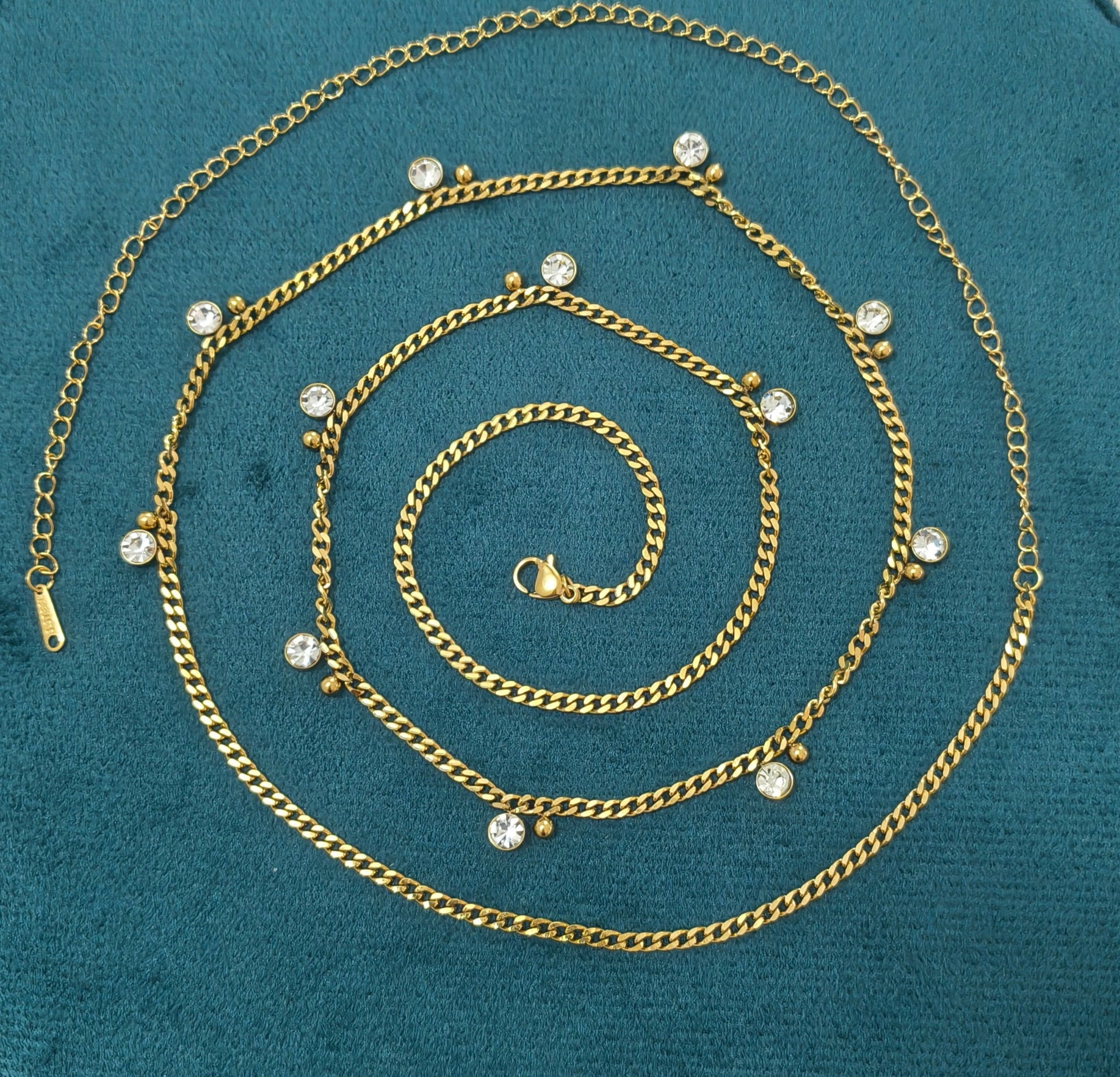 Antitarnish Round Zircon Charms Waist Chain 18K Gold Plated