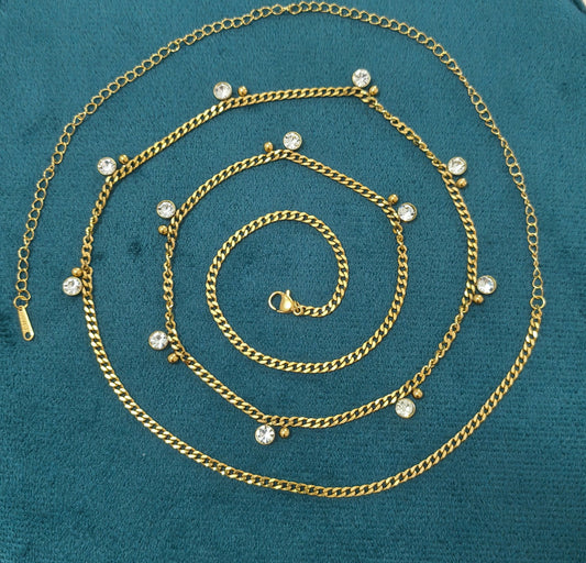 Antitarnish Round Zircon Charms Waist Chain 18K Gold Plated