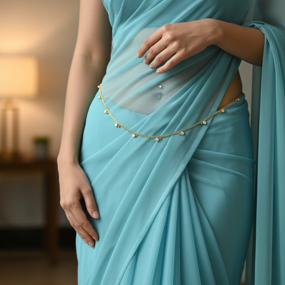 Antitarnish Round Zircon Charms Waist Chain 18K Gold Plated