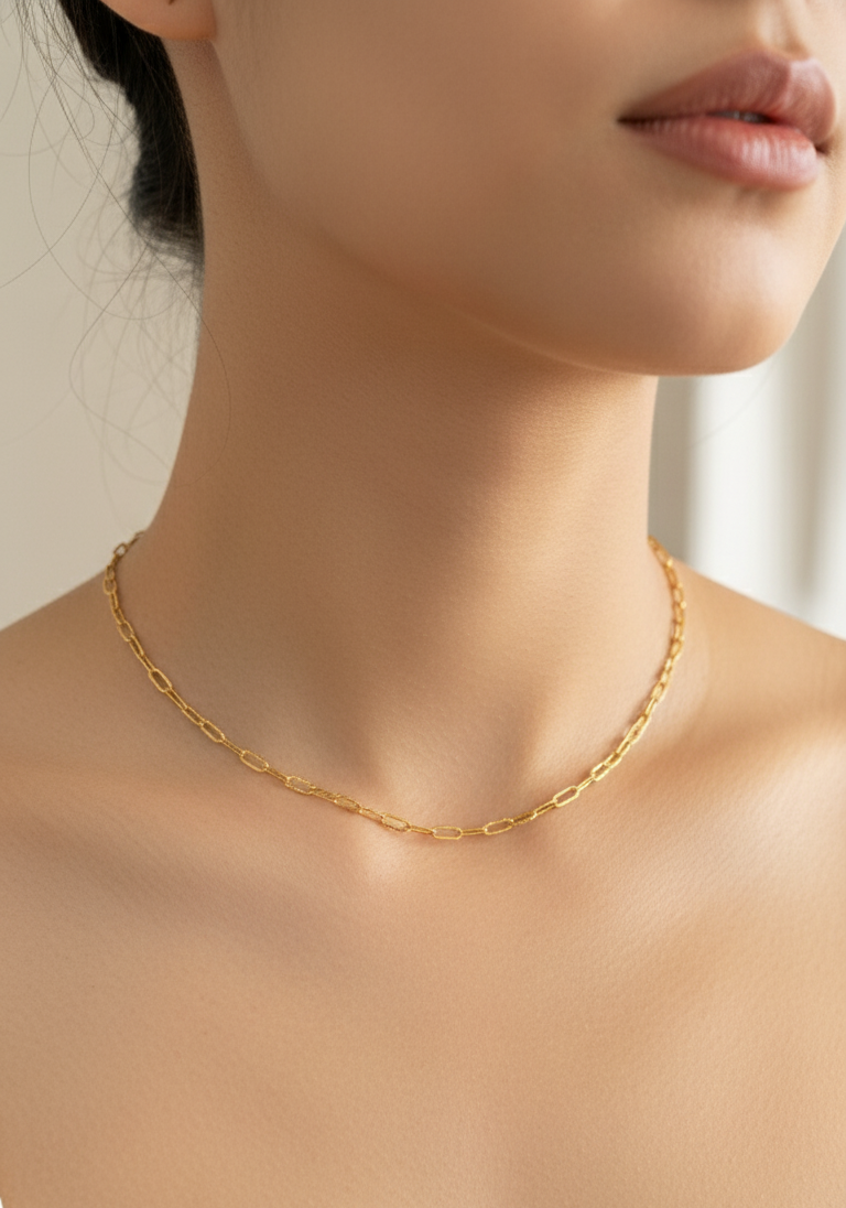 Antitarnish Shining Paperclip Chain Necklace 18K Gold Plated