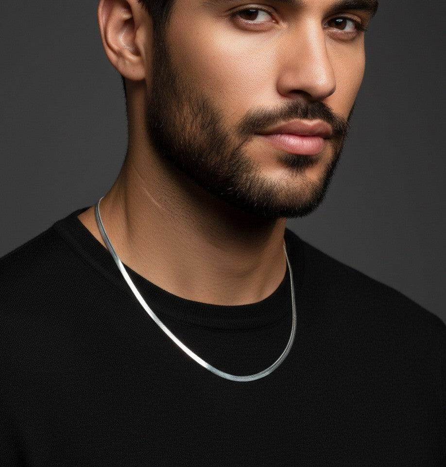 Antitarnish Silver Men's Snake Chain 18K Gold Plated