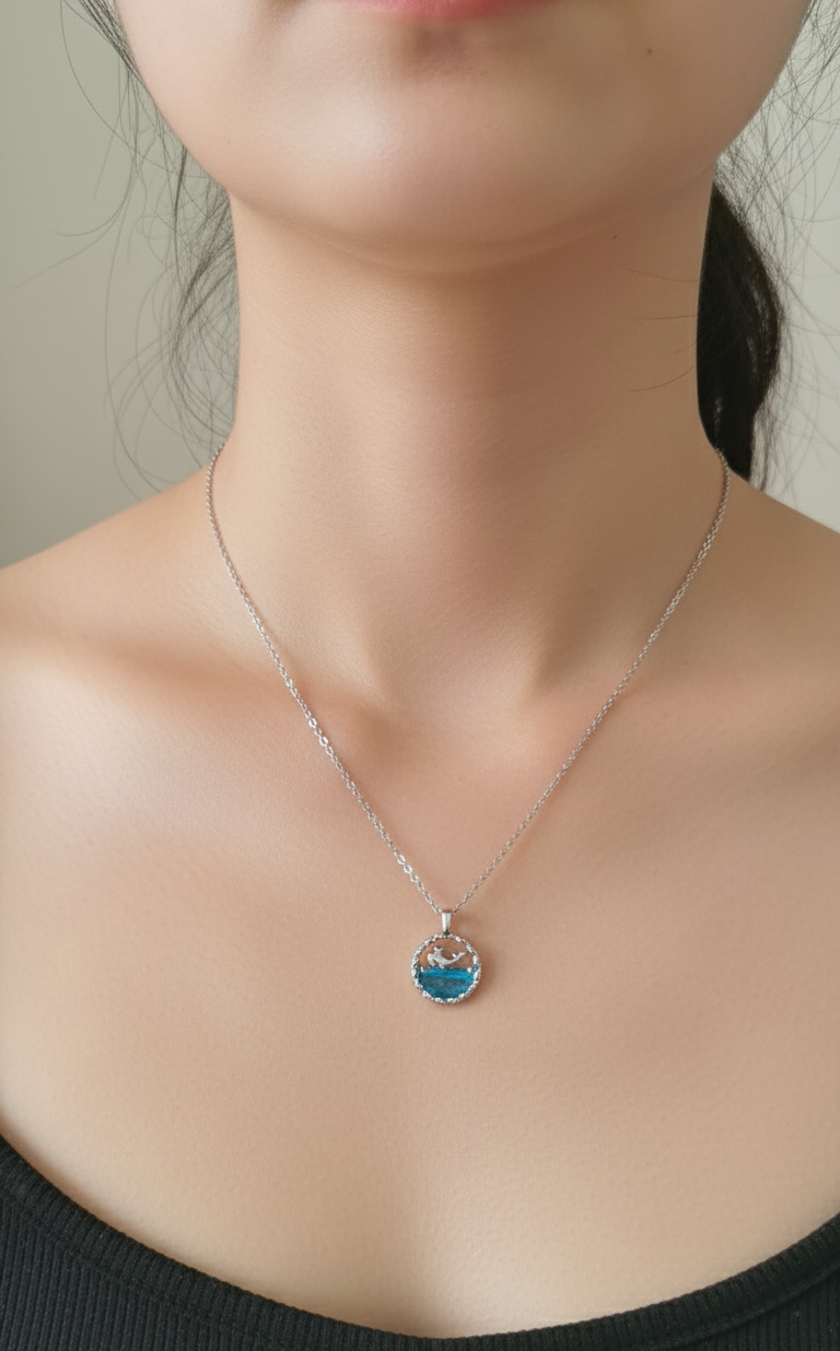 Antitarnish Silver Plated Ocean And Whale Pendant Necklace